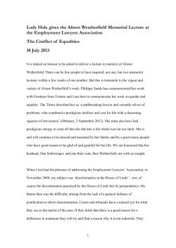 Lady Hale gives the Alison Weatherfield Memorial Lecture at the