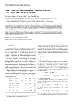 Gold Cementation from Ammonium Thiosulfate Solution by Zinc