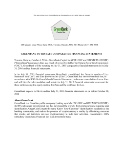 GreenBank to Restate Comparative Financial Statements
