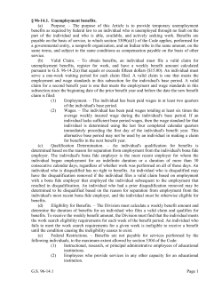 G.S. 96-14.1 Page 1 &sect; 96-14.1. Unemployment benefits. (a) Purpose