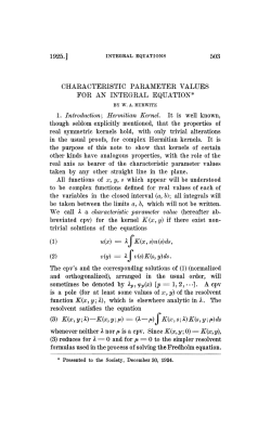 CHARACTERISTIC PARAMETER VALUES FOR AN INTEGRAL