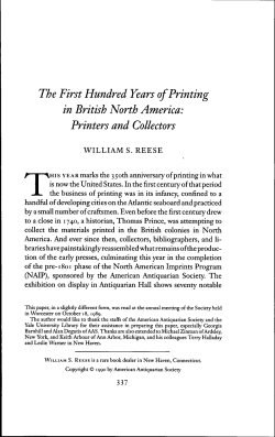 The First Hundred Years of Printing in British North America: Printers