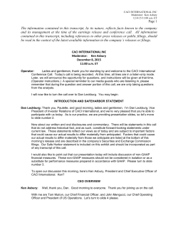 The information contained in this transcript, by its nature, reflects