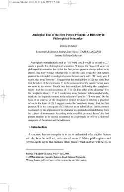 Analogical Uses of the First Person Pronoun: A Difficulty in