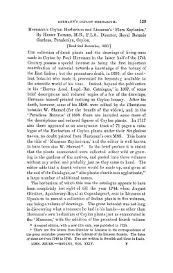 Hermann`s Ceylon Herbarium and Linnus`s Flora Zeylanica.