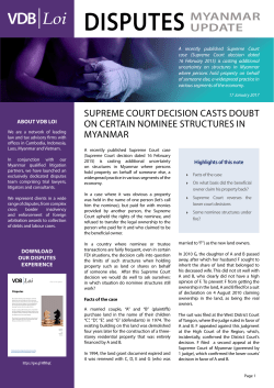 Disputes Myanmar Update: Supreme Court Decision Casts Doubt