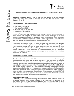 Theratechnologies Announces Financial Results for First Quarter of