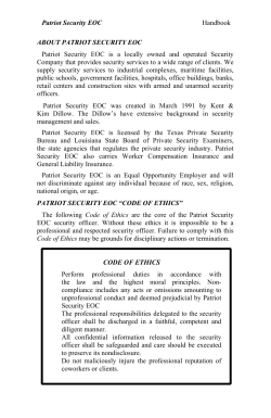 Patriot Security EOC Handbook ABOUT PATRIOT SECURITY EOC