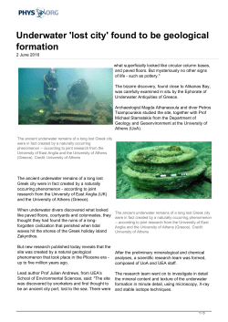 Underwater `lost city` found to be geological formation