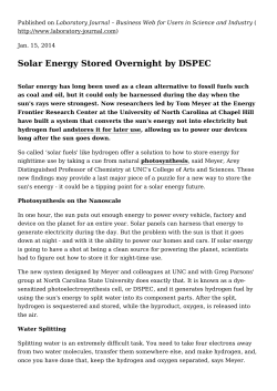 Solar Energy Stored Overnight by DSPEC