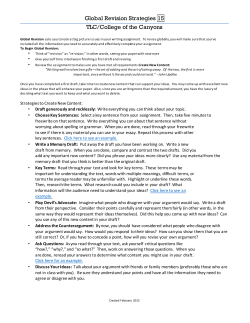 Global Revision Strategies 15 TLC/College of the Canyons