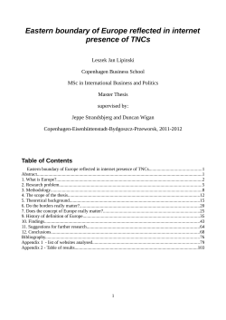 Eastern boundary of Europe reflected in internet presence of TNCs