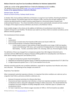 McGeer Criteria for Long Term Care Surveillance Definitions for