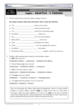 EXERC&Iacute;CIOS DE MONITORIA Ingl&ecirc;s &ndash; OBJETIVA &ndash; 3&ordm;