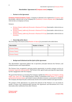 Shareholders` Agreement of [Company name]