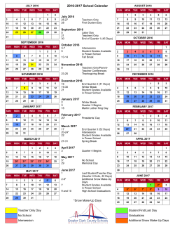 2016-2017 School Calendar