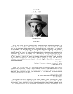 ANALYSIS In Our Time (1925) Ernest Hemingway