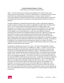 Common Statistical Analysis: A Primer