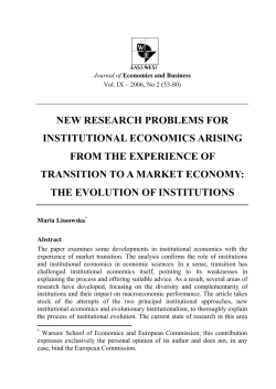 NEW RESEARCH PROBLEMS FOR INSTITUTIONAL ECONOMICS