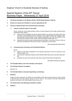 Special Session of the 50th Synod Business Paper: Wednesday 27