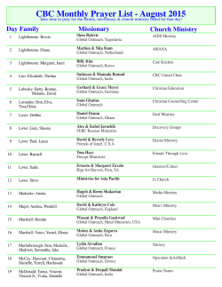 August Prayer Lists - Calvary Bible Church | Nassau, Bahamas