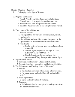 Chapter 5 Section 1 Page 144 I. Philosophy in the Age of Reason A