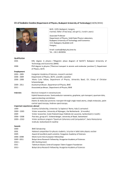 CV of Szabolcs Csonka (Department of Physics, Budapest