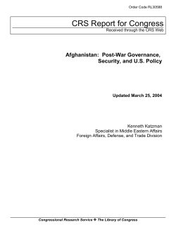 Afghanistan: Post-War Governance, Security, and U.S. Policy