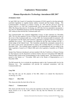Explanatory Memorandum Human Reproductive Technology
