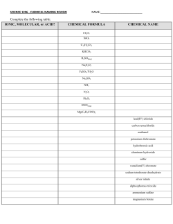 Complete the following table: IONIC, MOLECULAR, or ACID