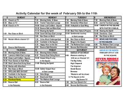 Activity Calendar for the week of February 5th to the 11th