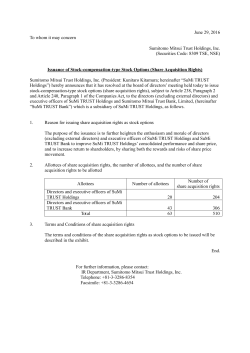June 29, 2016 To whom it may concern Sumitomo Mitsui Trust