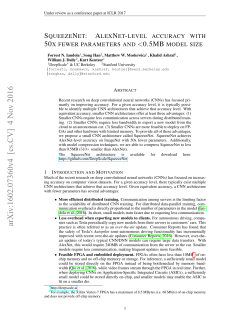 SqueezeNet: AlexNet-level accuracy with 50x fewer parameters and