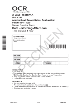 Apartheid and Reconciliation: South African Politics 1948–1999