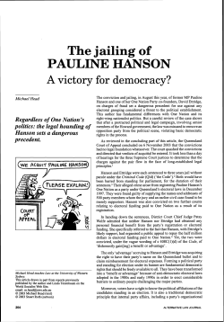 The jailing of PAULINE HANSON