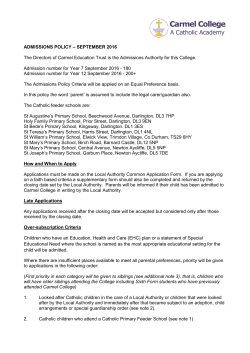 ADMISSIONS POLICY &ndash; SEPTEMBER 2016 The