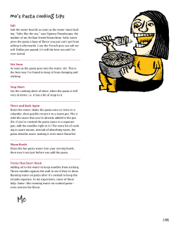 Mo`s Pasta Cooking Tips