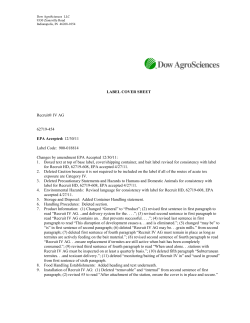 LABEL COVER SHEET Recruit&reg; IV AG 62719