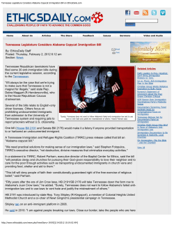 Tennessee Legislature Considers Alabama Copycat