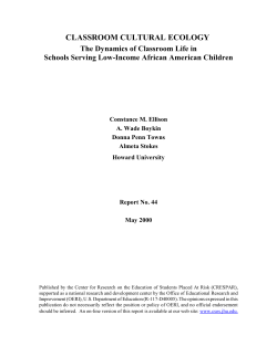 CLASSROOM CULTURAL ECOLOGY The Dynamics of Classroom
