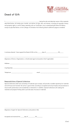 Deed of Gift - College of Charleston Special Collections