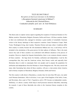 TEZĂ DE DOCTORAT Reception of American Literature in the Balkans