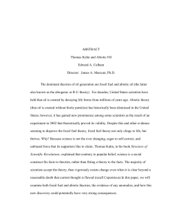 ABSTRACT Thomas Kuhn and Abiotic Oil Edward A. Culham