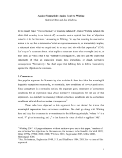 1 Against Normativity Again: Reply to Whiting Kathrin Gl&uuml;er and &Aring;sa