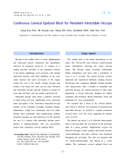 Continuous Cervical Epidural Block for Persistent Intractable Hiccups