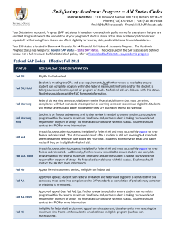 SAP Status Code - Financial Aid Office