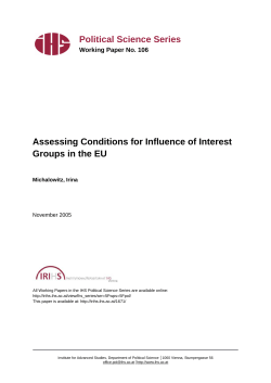 Political Science Series Assessing Conditions for Influence of