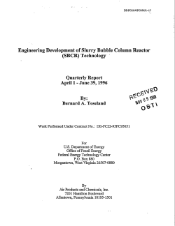 Engineering Development of Slurry Bubble Column Reactor (SBCR)