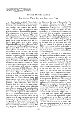The Lee and White Test for Coagulation Time