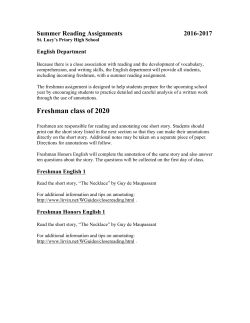 Freshmen Reading Assignment - St. Lucy`s Priory High School
